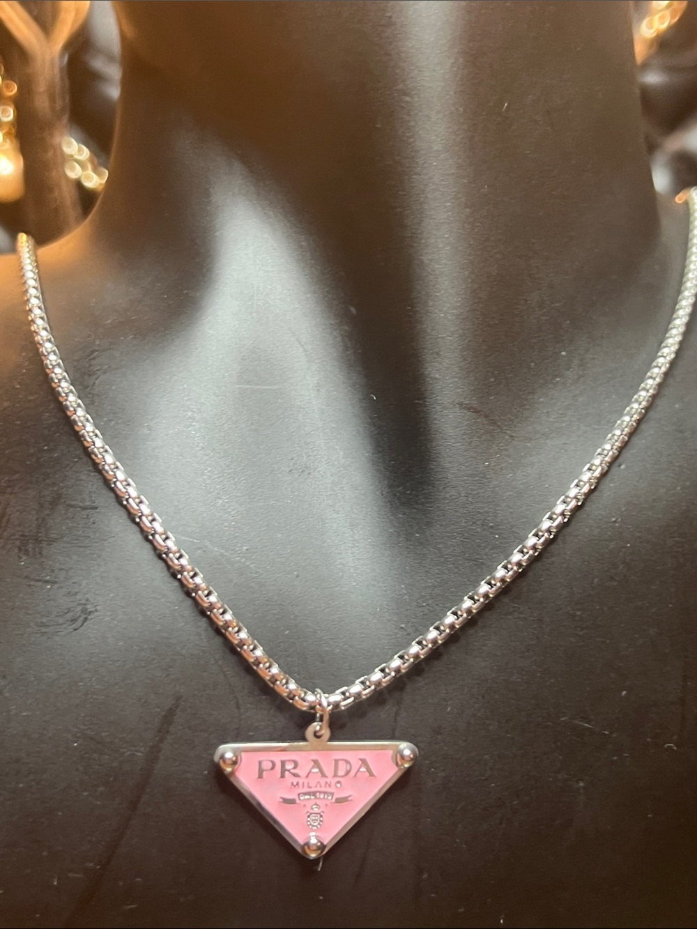 Stainless Steel Pink Triangle Logo Pendant Necklace - Women's Jewelry